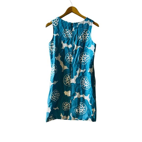 Island Company Linen Tropical Print Classic Shift Dress Size M Medium Blue - Picture 2 of 6